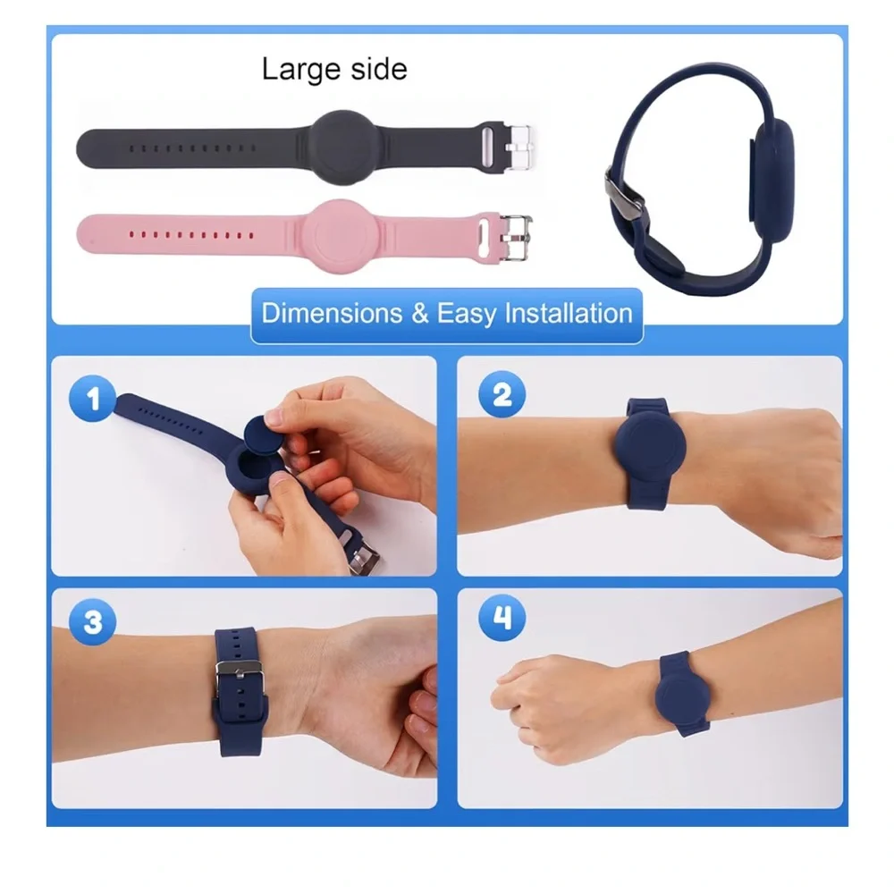 New! Set of 4 Silicone Air Tag Holder Bands in Black, Navy, Light Blue & Yellow